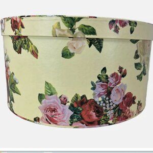 Vintage Large Floral Yellow Hat Box Shabby Cottage Core